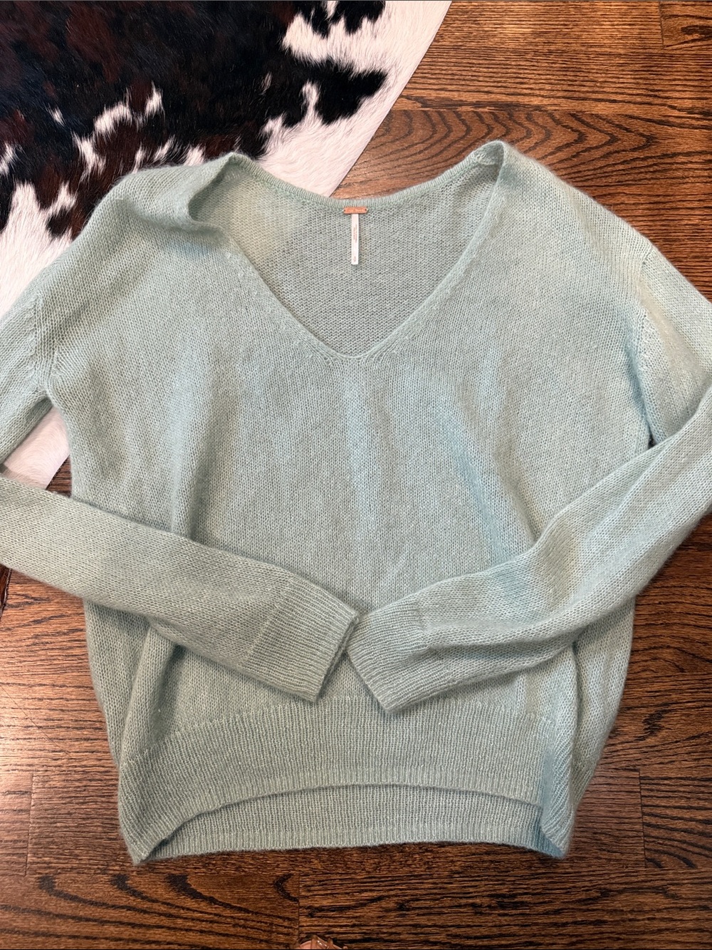 Free People Mint Green Alpaca/Wool V-Neck Sweater
